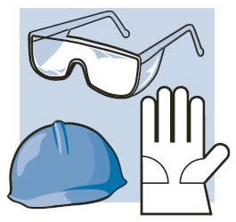 Implementos de seguridad: lentes, casco y guantes